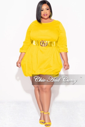 Final Sale Plus Size Bubble Poplin Dress in Mustard Printed design Breath Fit