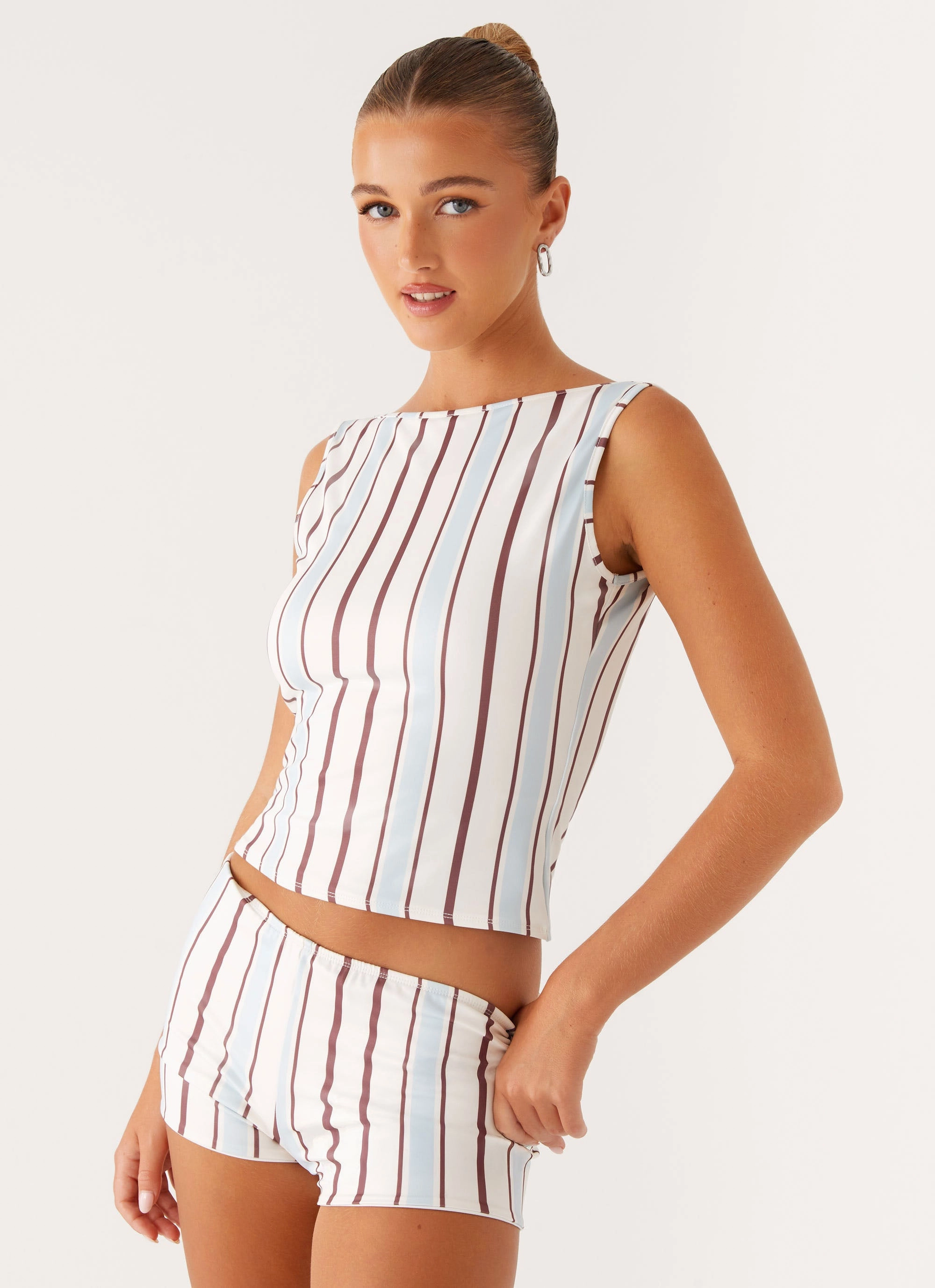 Sun's Out Tank Top - Blue Stripe ReflectiveTrimDetails GarmentWashed Softness
