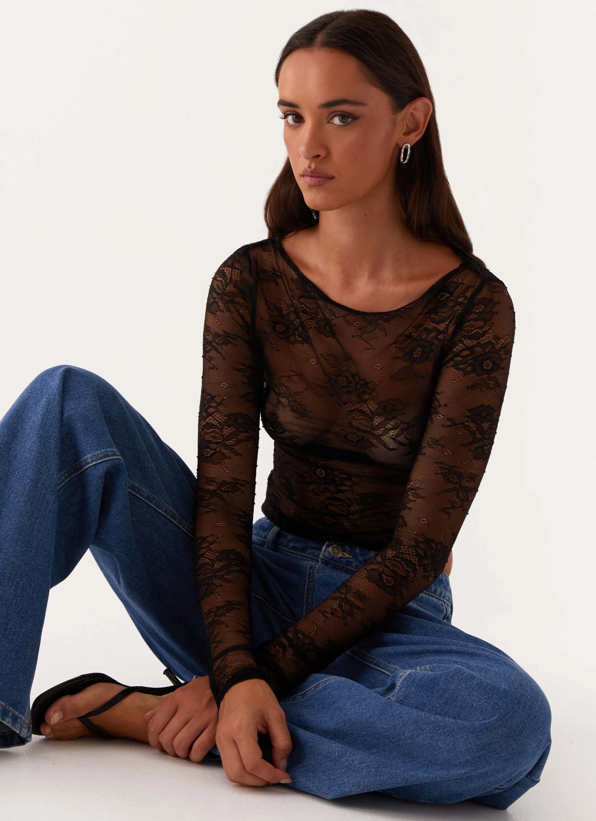 SleevelessOption AthleticInspired Blanca Lace Top - Black