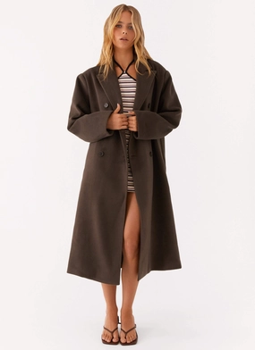 Stretchable Material Gianni Double Breast Coat - Chocolate