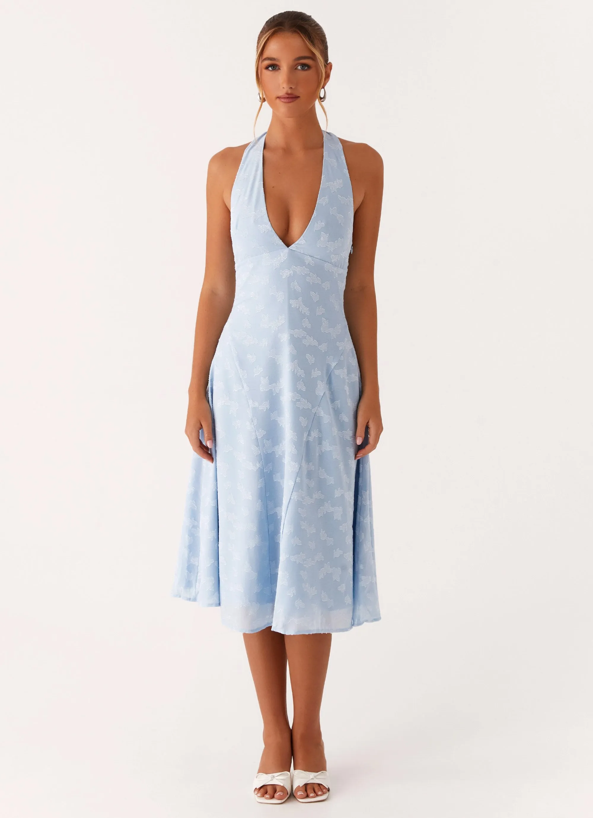 Sashi Halterneck Midi Dress - Pale Blue Light Weave Summer Outfit