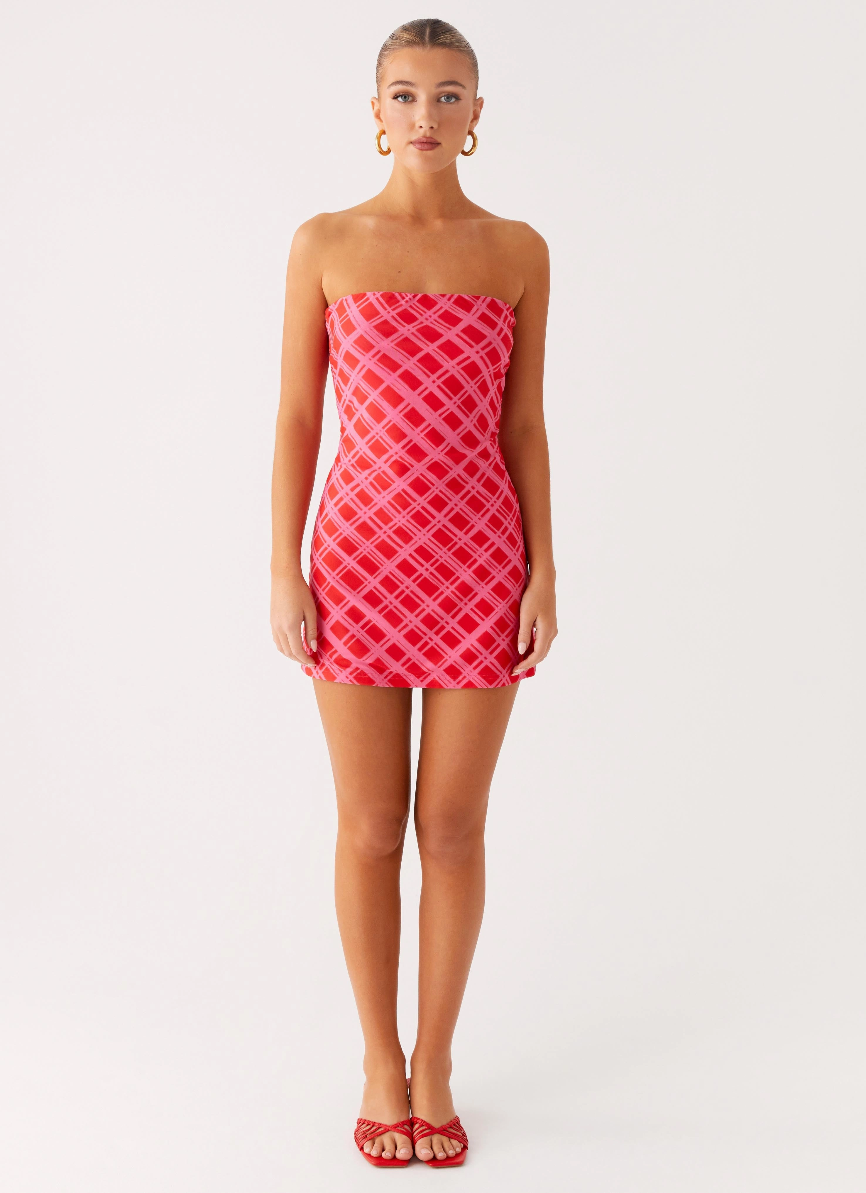 Hamilton Mini Dress - Pink Check Cut-Out-Detail