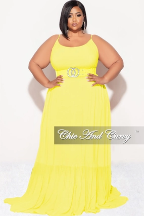 RipstopFabric Final Sale Plus Size Maxi Dress with Spaghetti Straps in Yellow