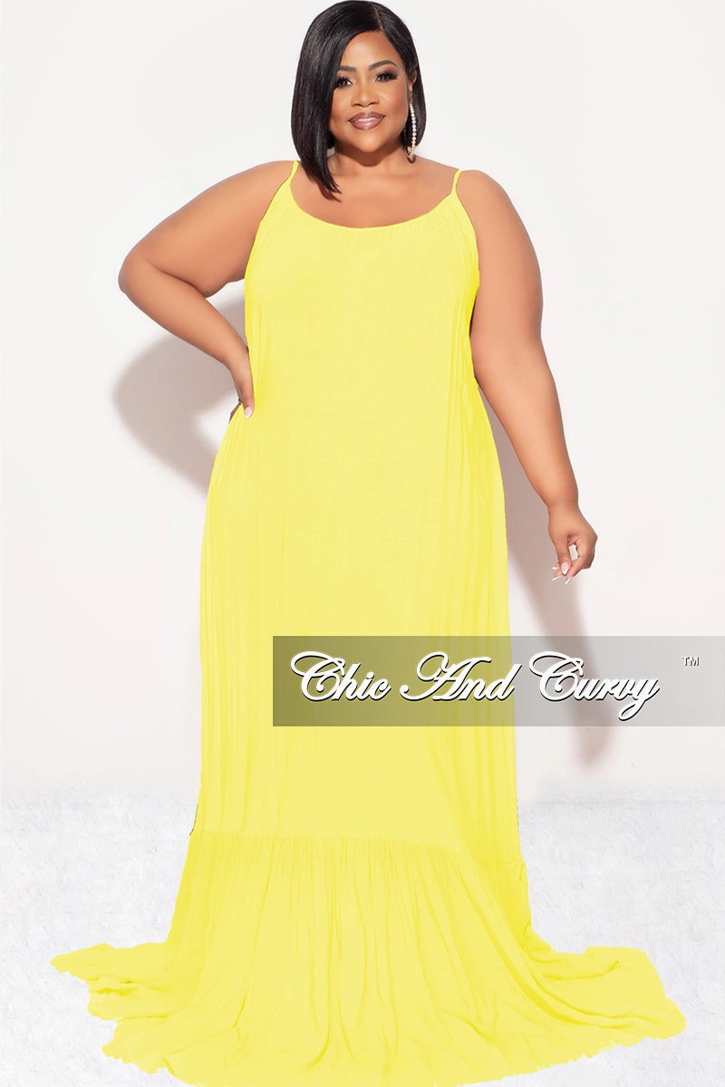 Chic Design Wear Final Sale Plus Size Maxi Dress with Spaghetti Straps in Yellow