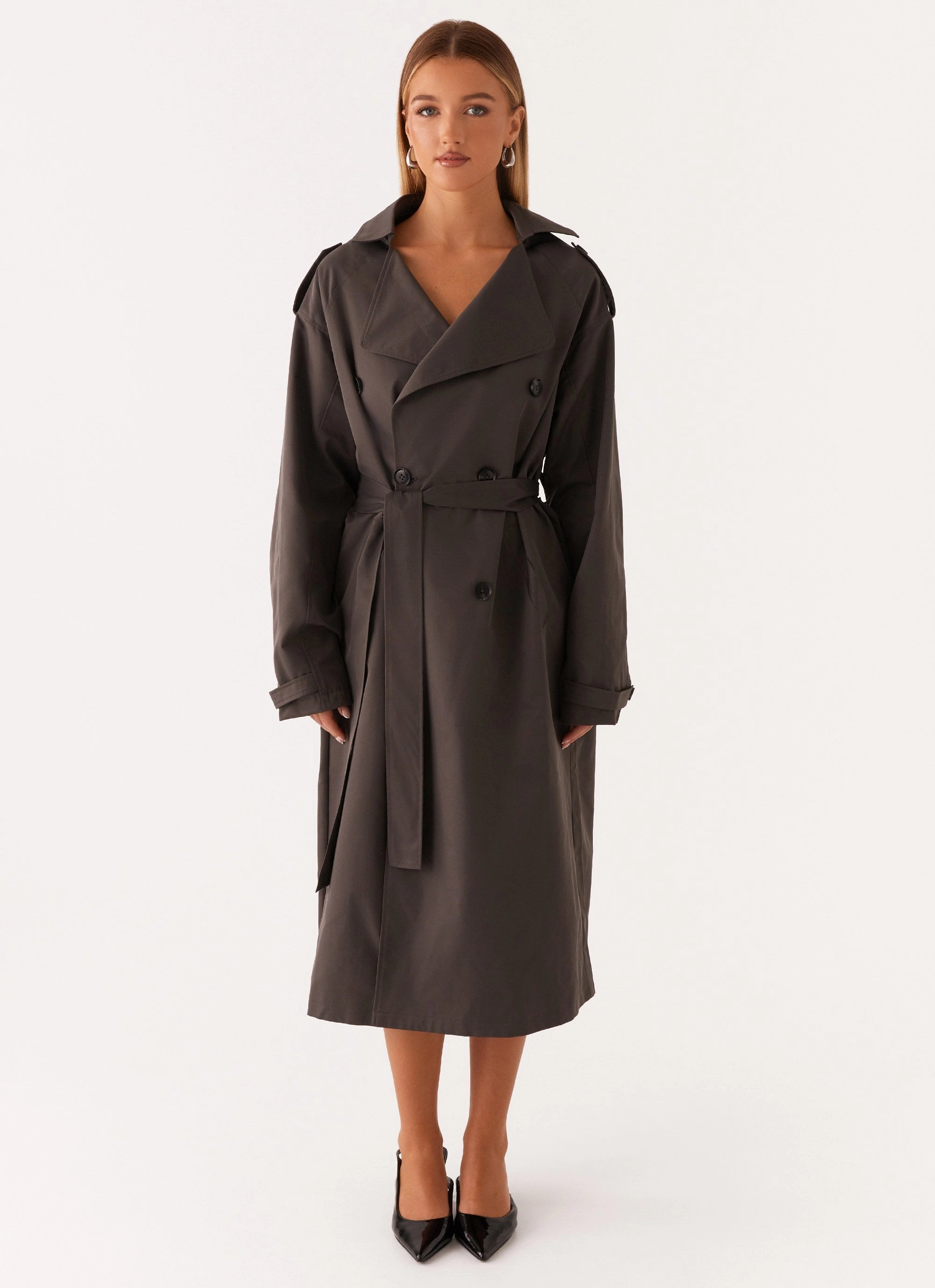 Brighton Oversized Trench Coat - Grey Water Repellent Coating Waterproof Fabric