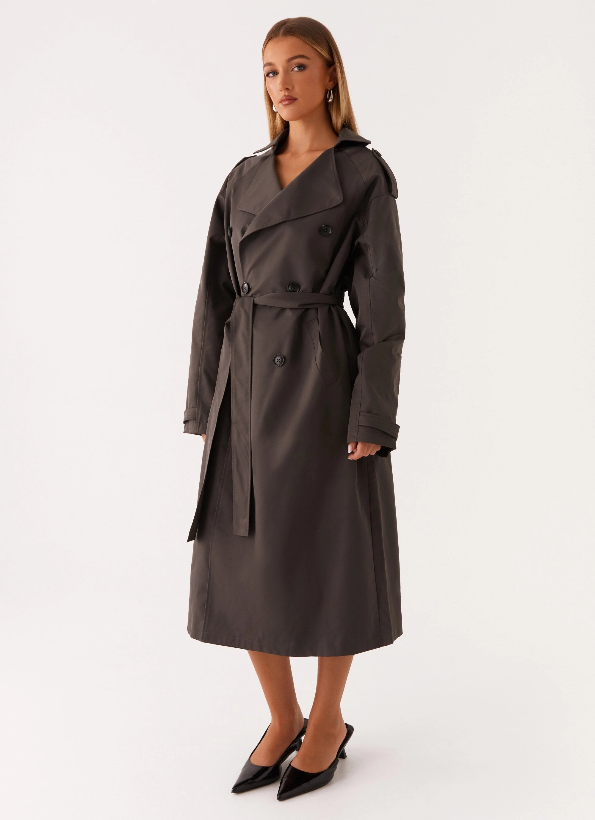 Brighton Oversized Trench Coat - Grey Hypoallergenic Padding Soft Shell