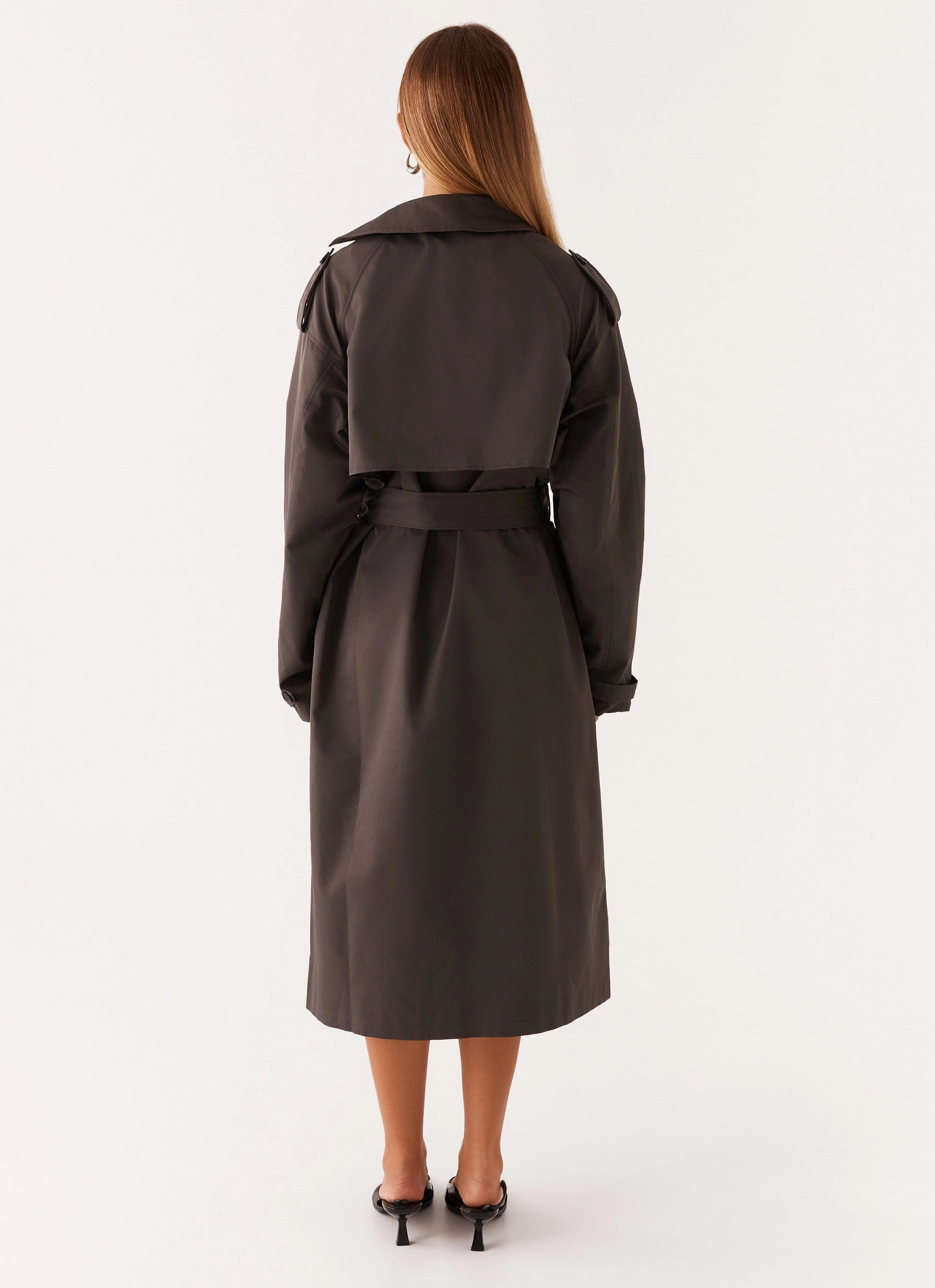 Soft Texture MultiPocketLayout Brighton Oversized Trench Coat - Grey