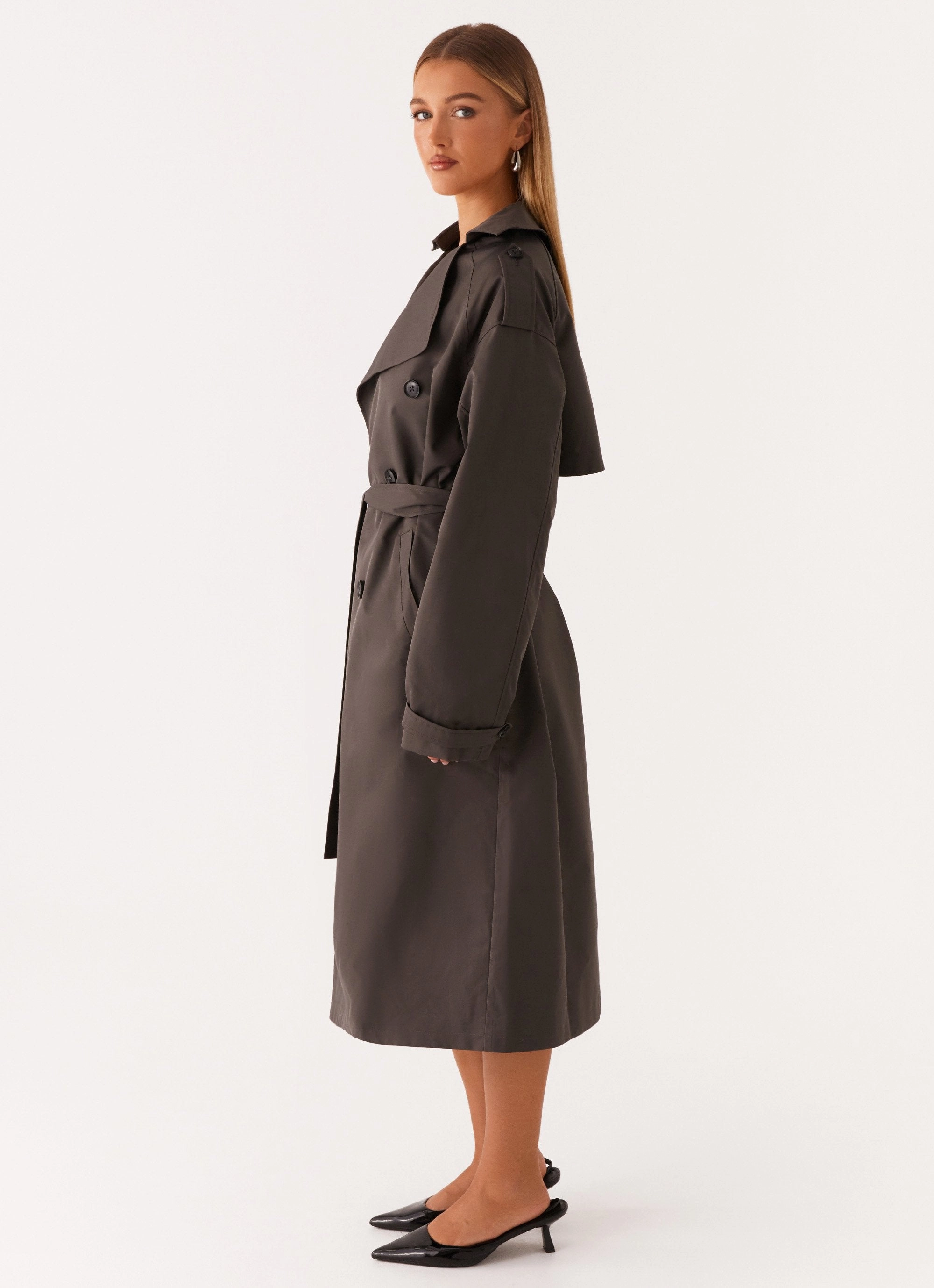 Soft touch finish Ultra Soft Brushed Interior Brighton Oversized Trench Coat - Grey