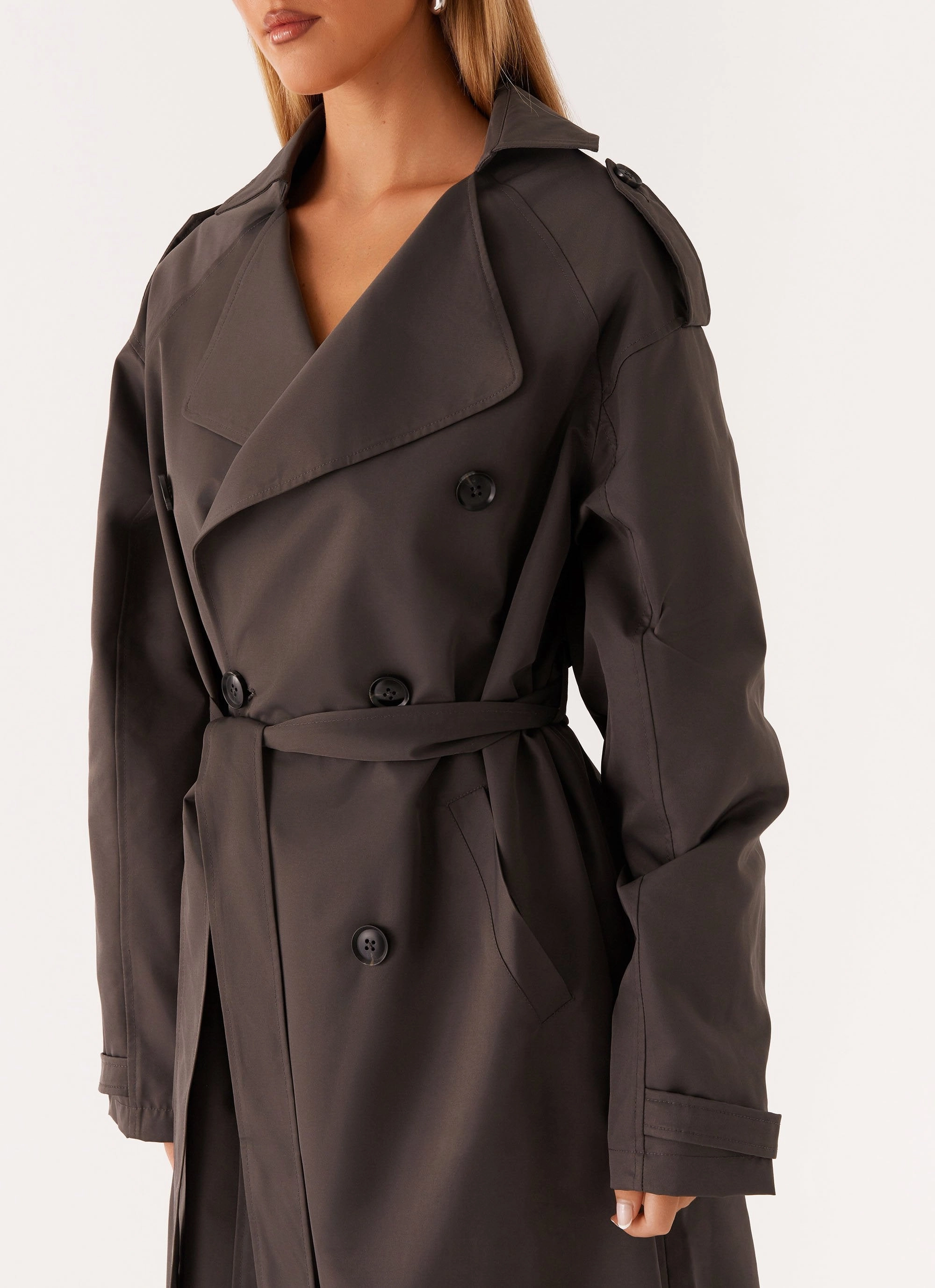 Brighton Oversized Trench Coat - Grey Multi Pocket System Functional Pocket