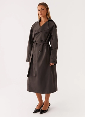 Brighton Oversized Trench Coat - Grey Hypoallergenic Padding Soft Shell