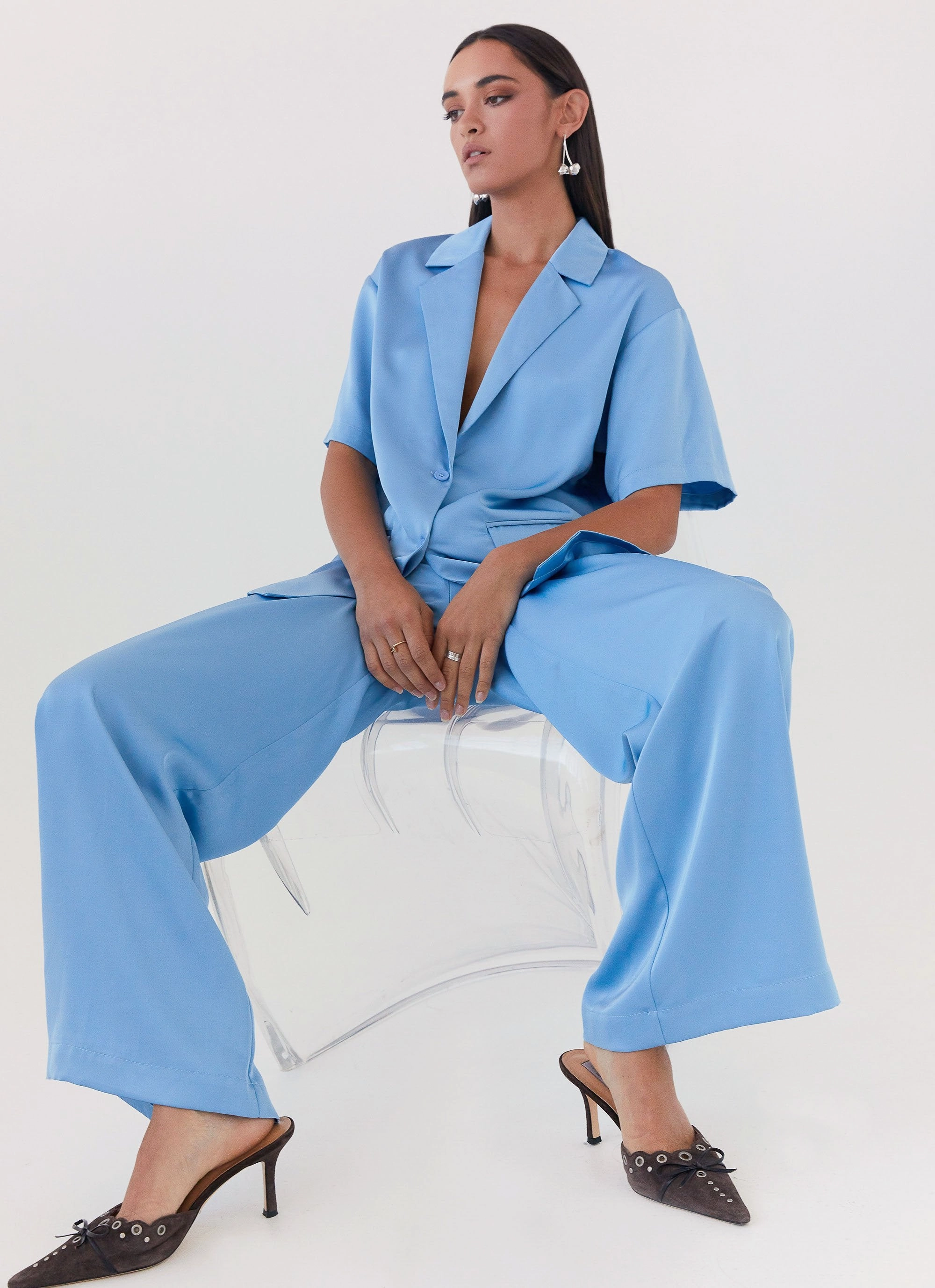 Brinkley Satin Pants - Blue Quick Fit Wear Refined fit