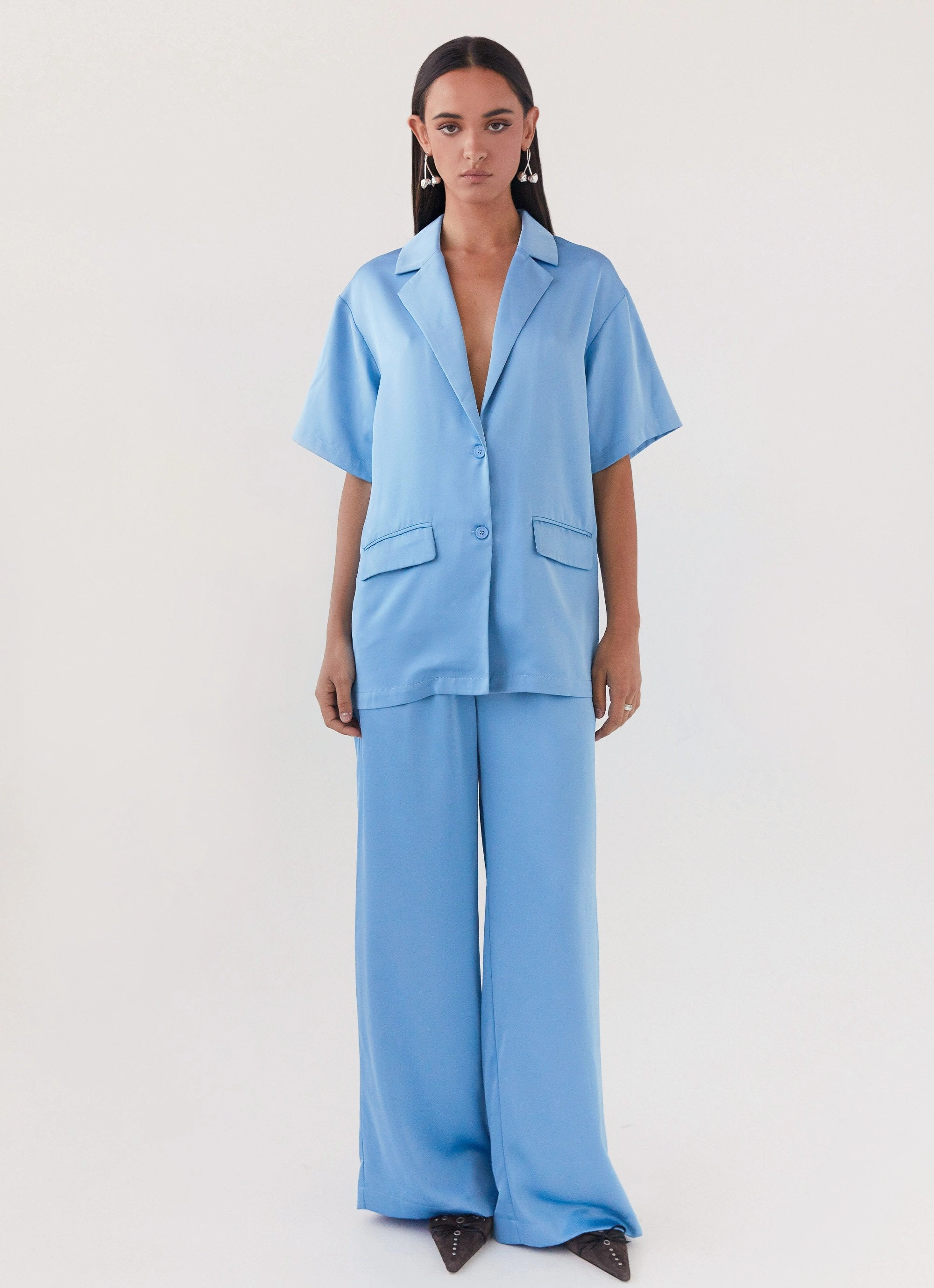 Body Shape Versatile Look Brinkley Satin Pants - Blue