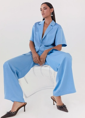 Brinkley Satin Pants - Blue Quick Fit Wear Refined fit