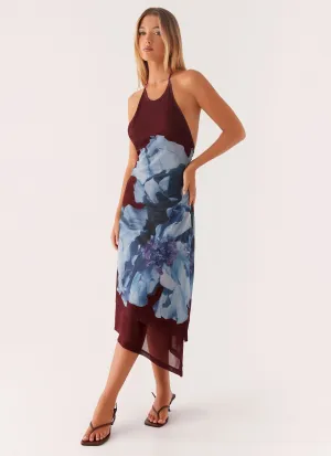Brinley Halterneck Midi Dress - Maroon Print Work Option Lounge Feel