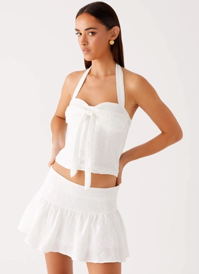 Compact Weave Fabric Brissy Halterneck Top - White
