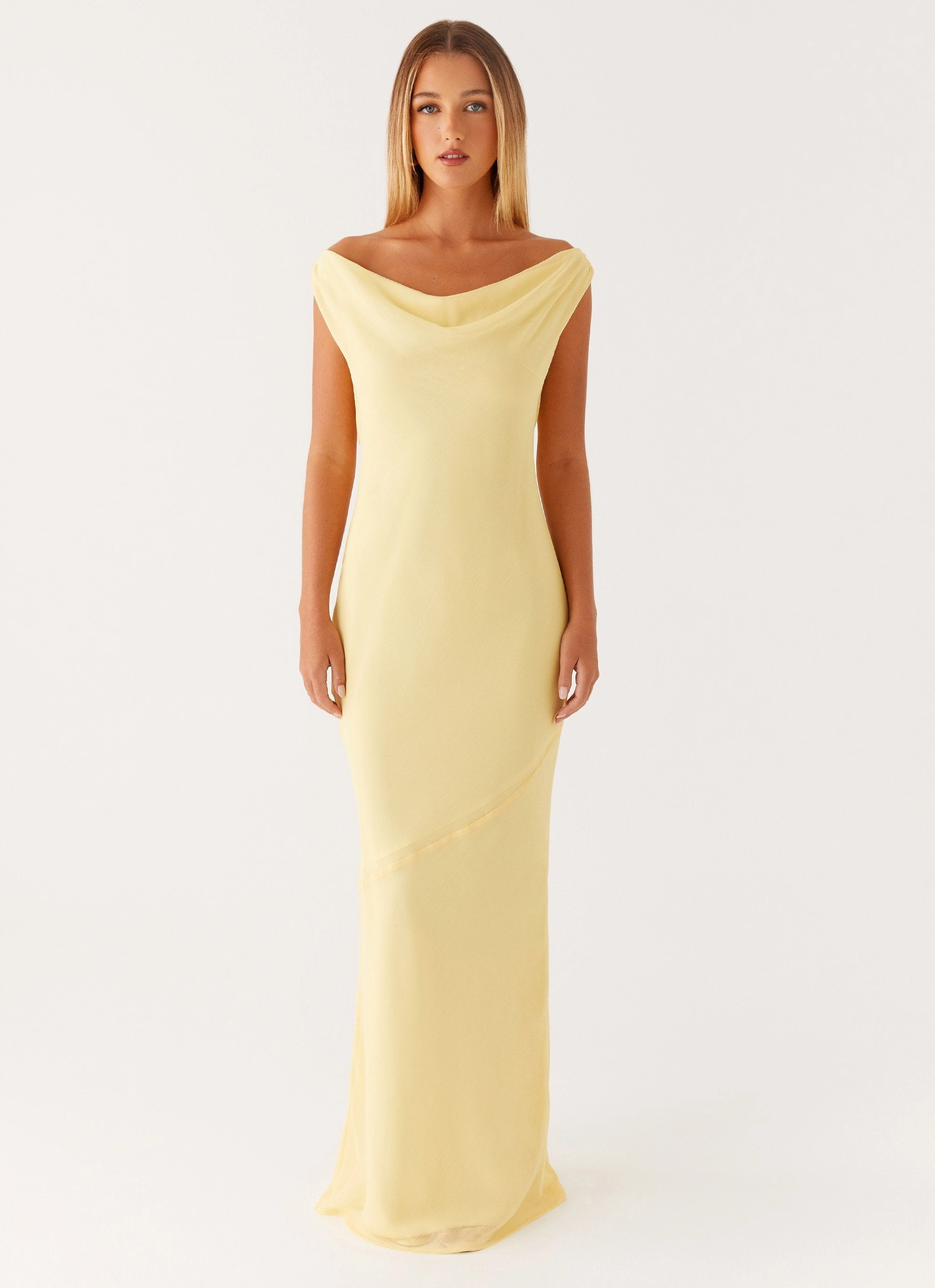 Brittany Chiffon Maxi Dress - Pastel Yellow London Edge Petite Chic