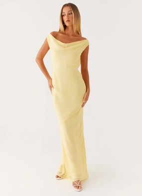 Silky-Feel Brittany Chiffon Maxi Dress - Pastel Yellow