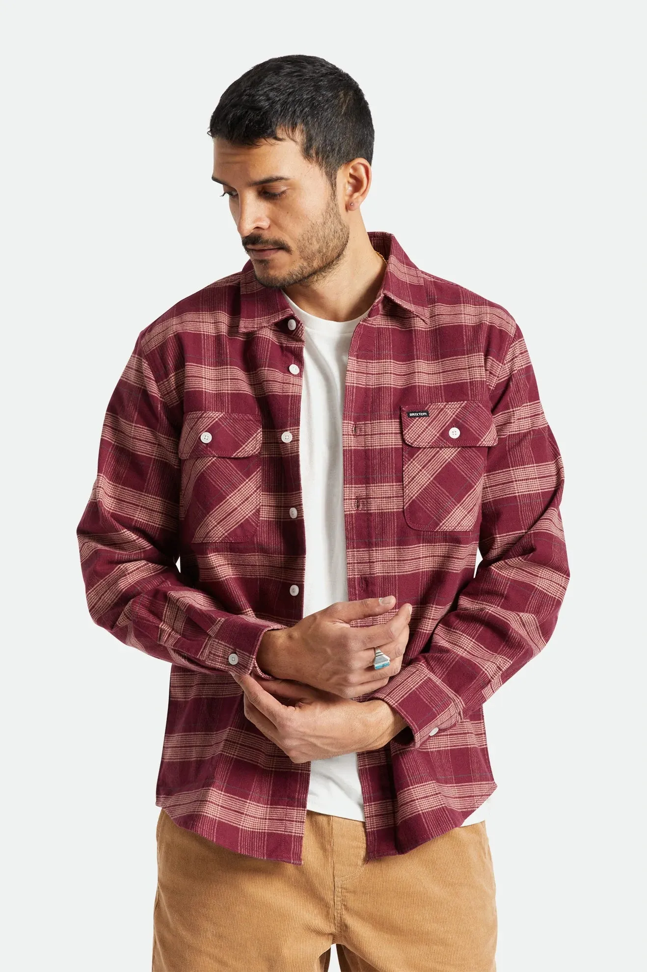 BRIXTON BOWERY STRETCH L/S UTILITY FLANNEL - Crimson