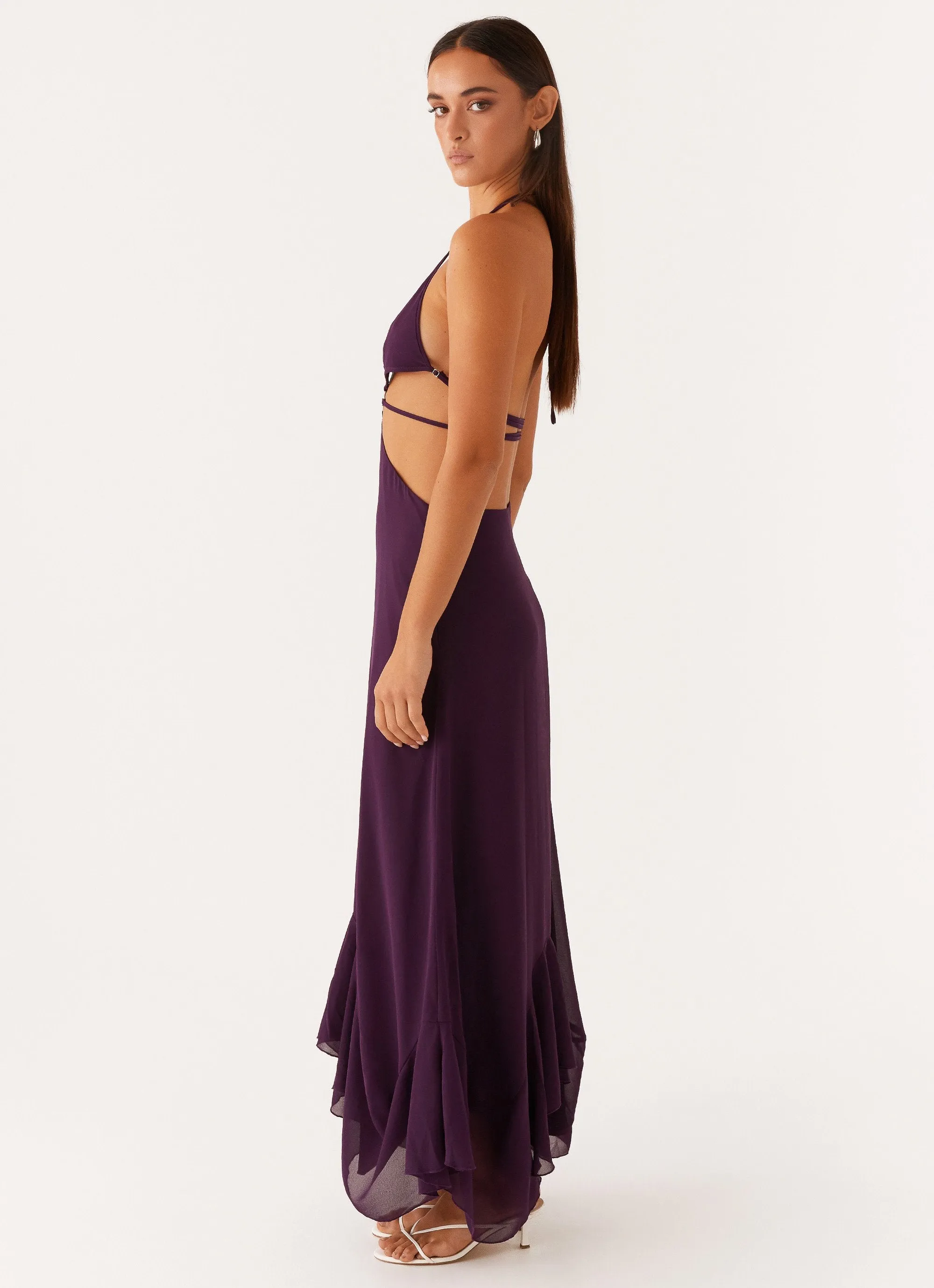 Bronx Halterneck Maxi Dress - Mulberry Fitted Shape Fitted Style