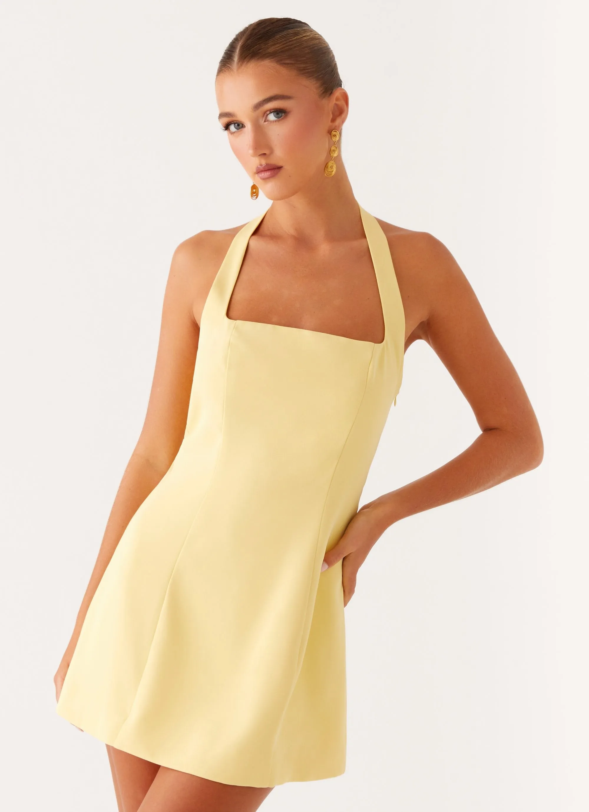 Beauty Feel Wide Swing Remi Halter Mini Dress - Yellow