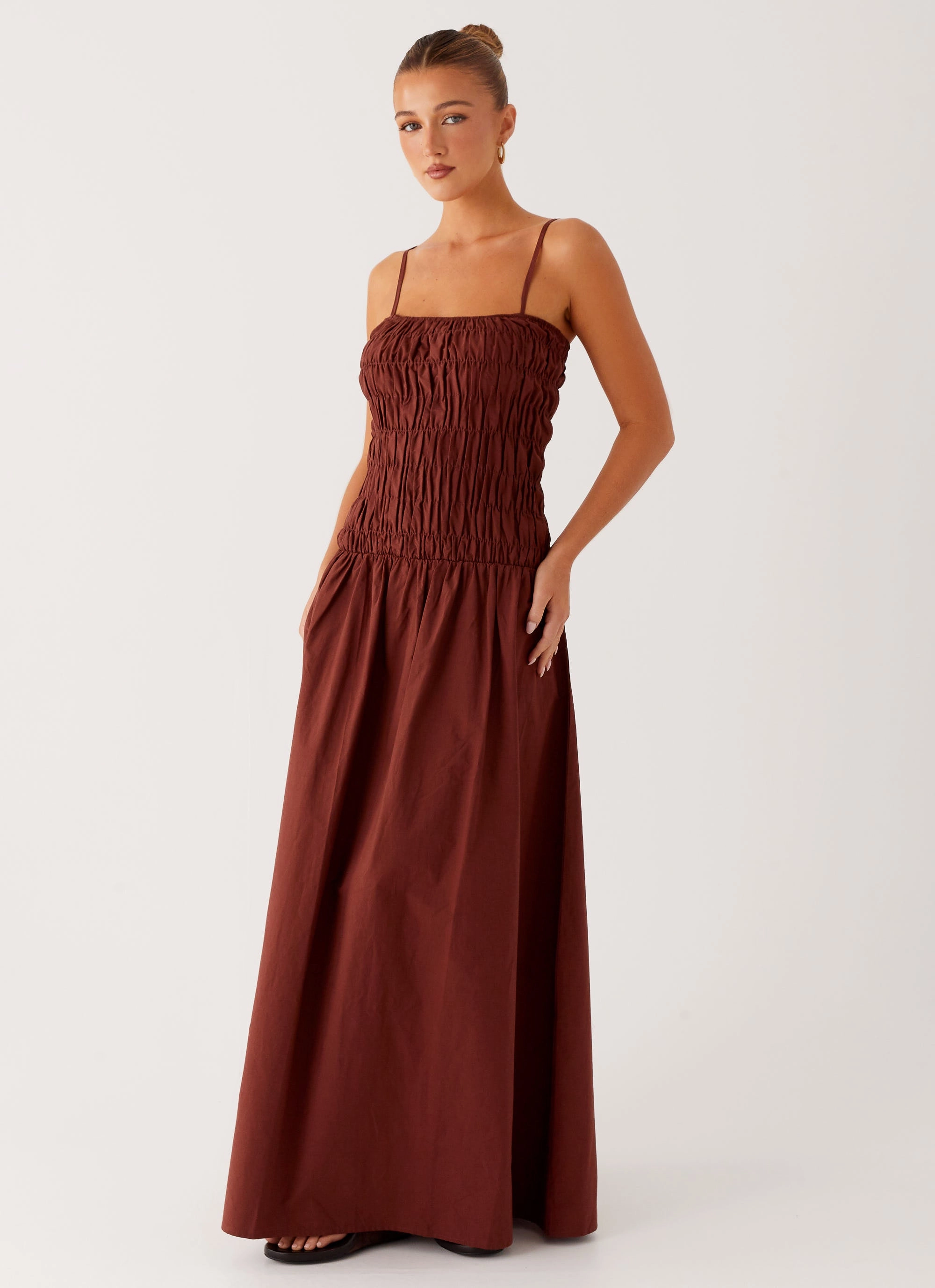 Flowy Cut Relaxed and Effortless Brooke Maxi Dress - Chocolate