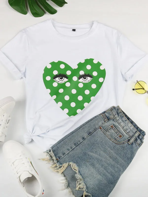 Brooklyn Women's Round Neck Short Sleeve Printed Valentine's Day Casual T-Shirt