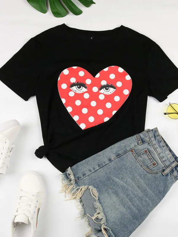 Brooklyn Women's Round Neck Short Sleeve Printed Valentine's Day Casual T-Shirt