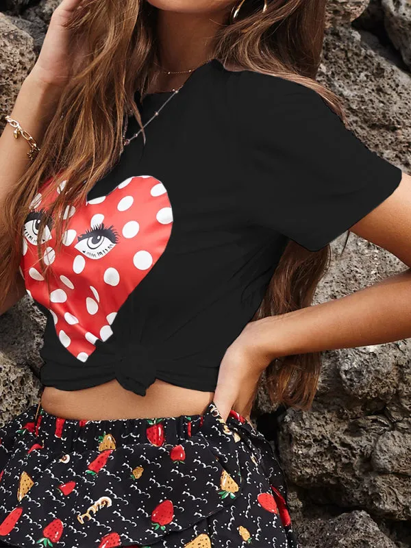 Brooklyn Women's Round Neck Short Sleeve Printed Valentine's Day Casual T-Shirt