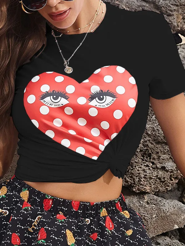Brooklyn Women's Round Neck Short Sleeve Printed Valentine's Day Casual T-Shirt