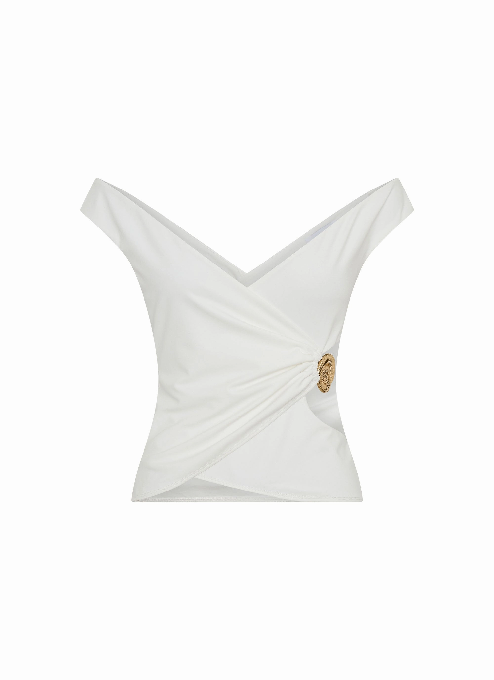 Slim Silhouette Anti Slip Shoulder Padding Shoreline Off Shoulder Top - White
