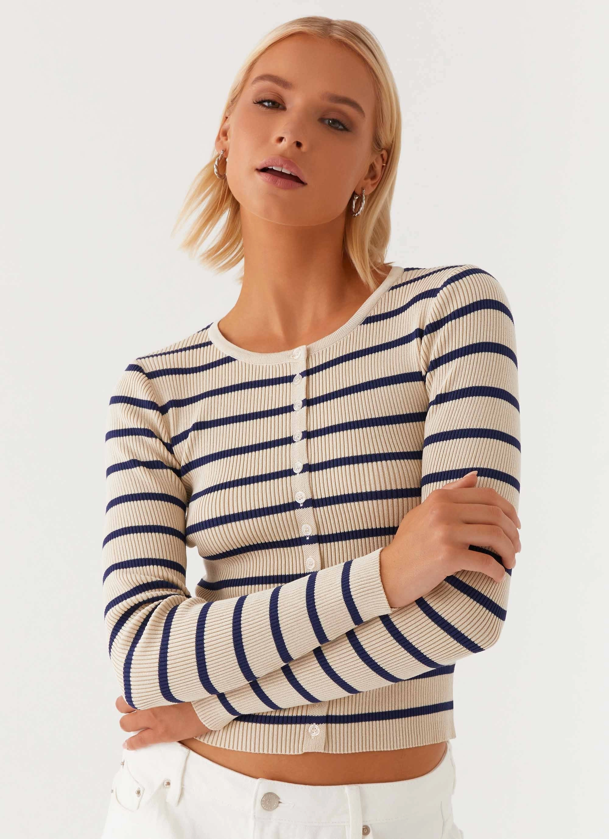 Marlie Knit Top - Multi Stripe Temperature Control Technology