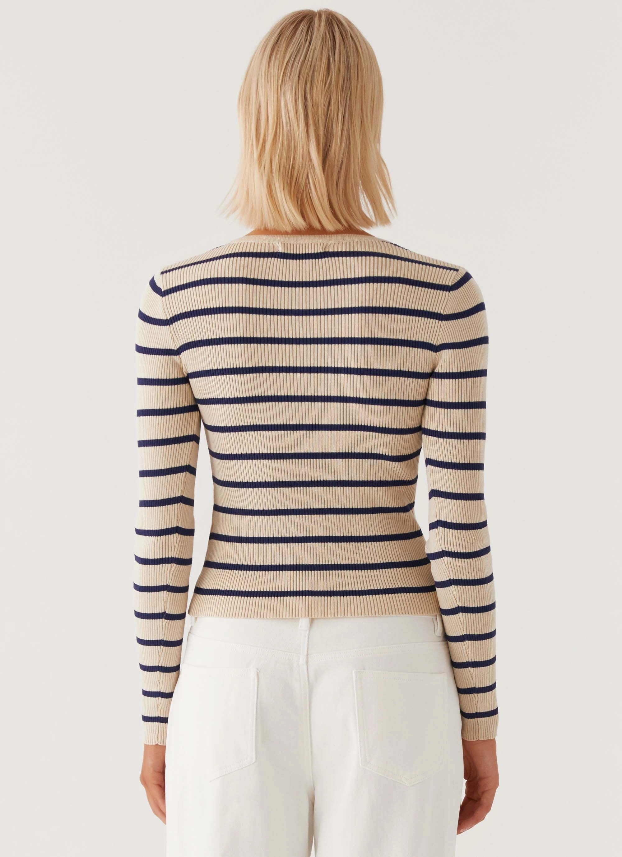 Scoop Neck Shape MultiDirectionalStretch Marlie Knit Top - Multi Stripe