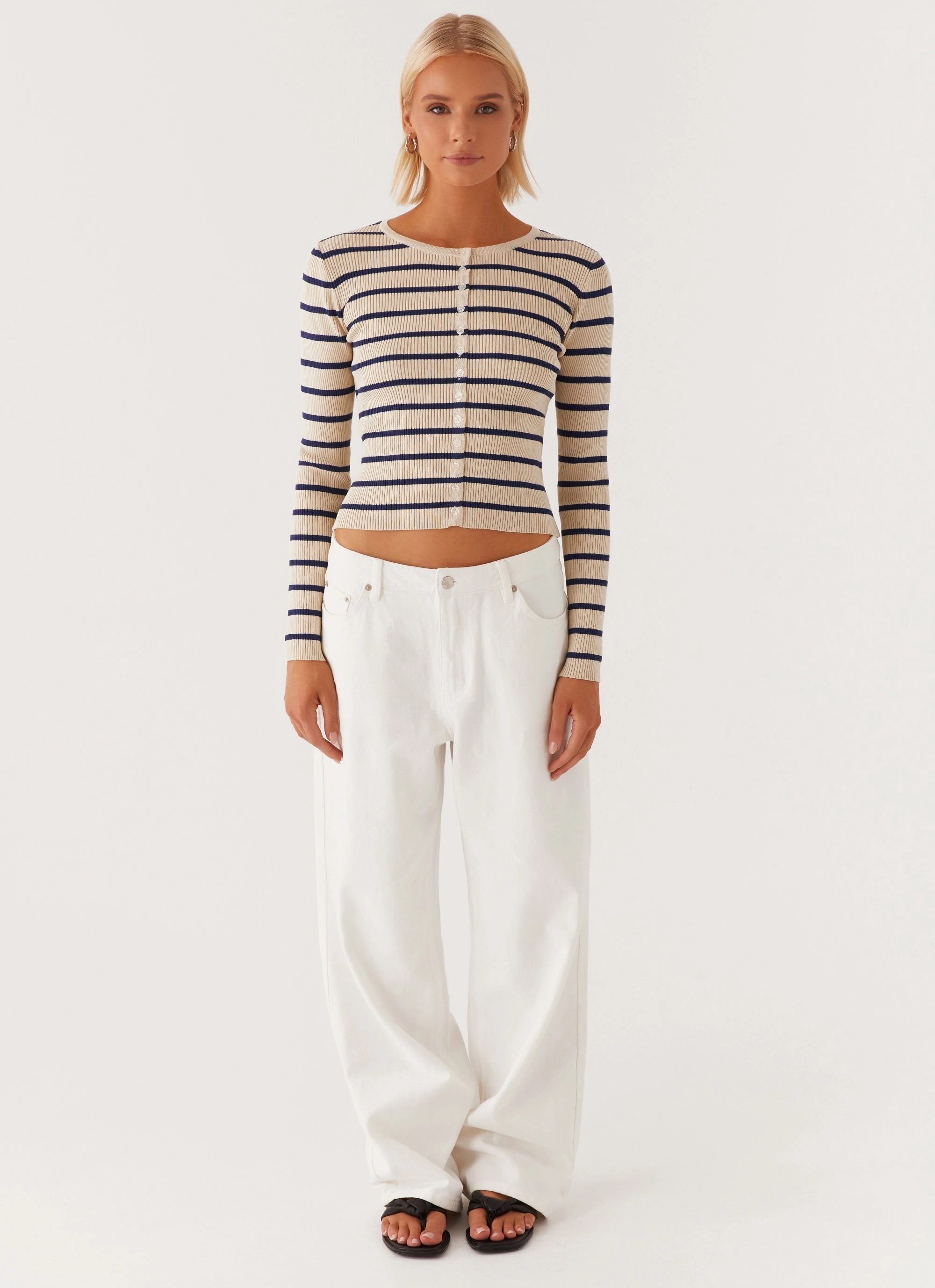 Marlie Knit Top - Multi Stripe Distressed Texture summer top