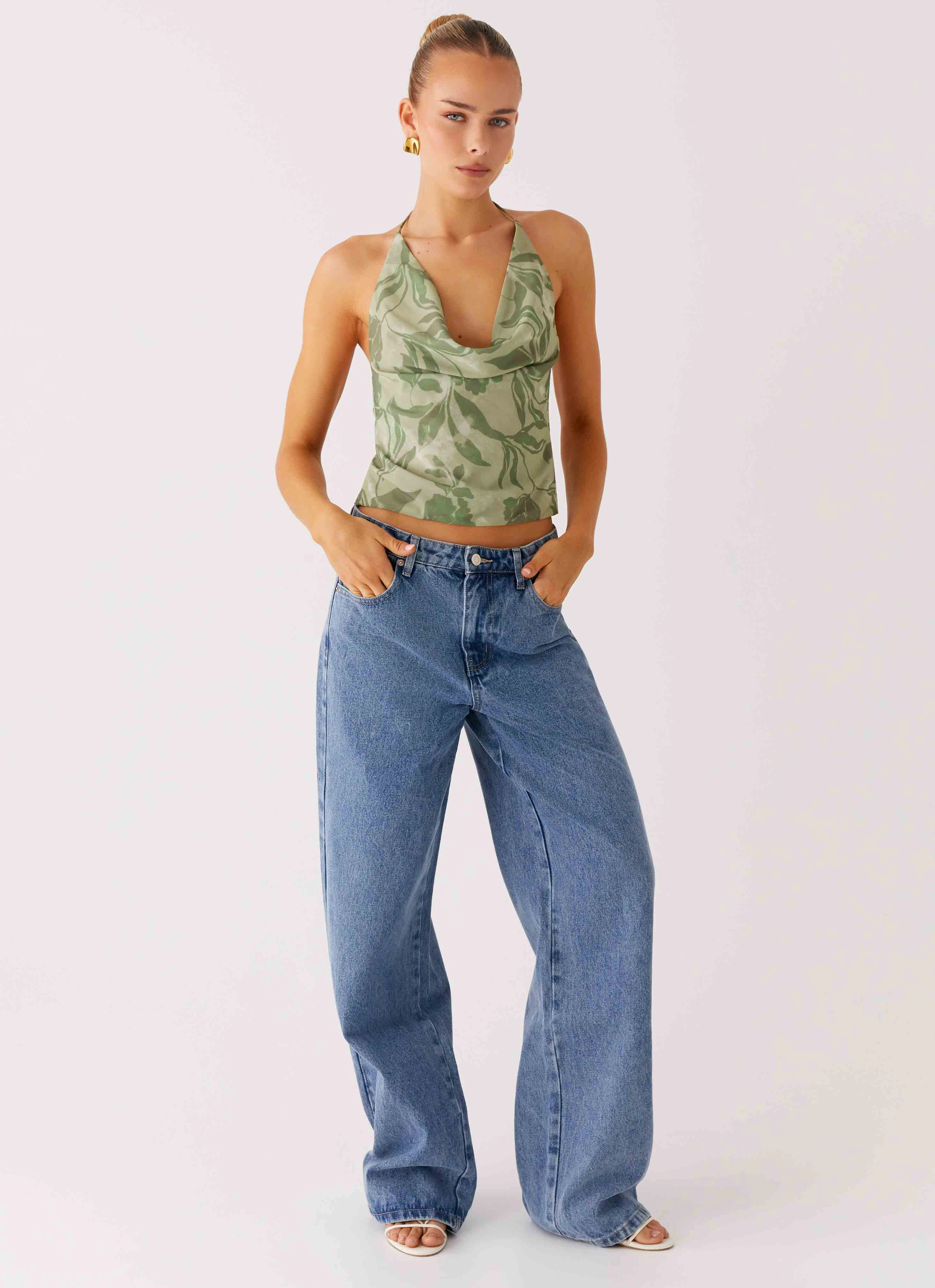 Elspeth Cowl Top - Jade Fern SleevelessOption