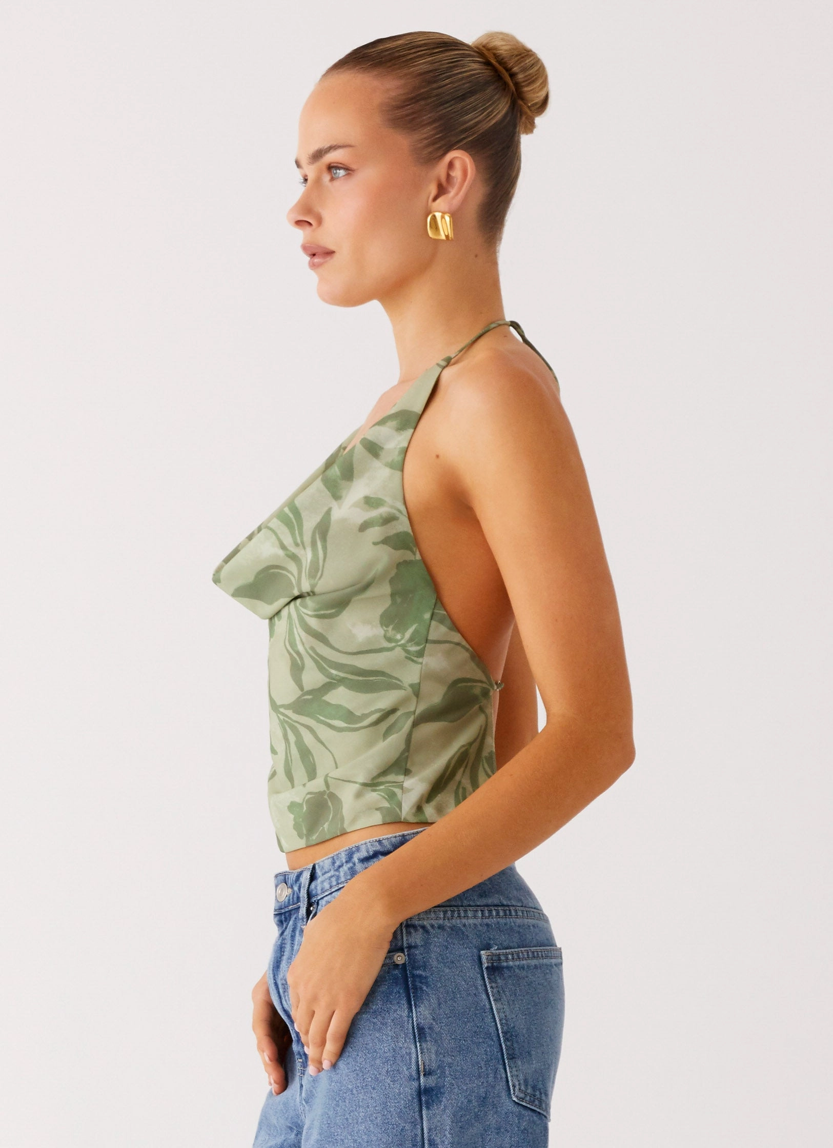Tapered Side Panels VentilatedMesh Elspeth Cowl Top - Jade Fern