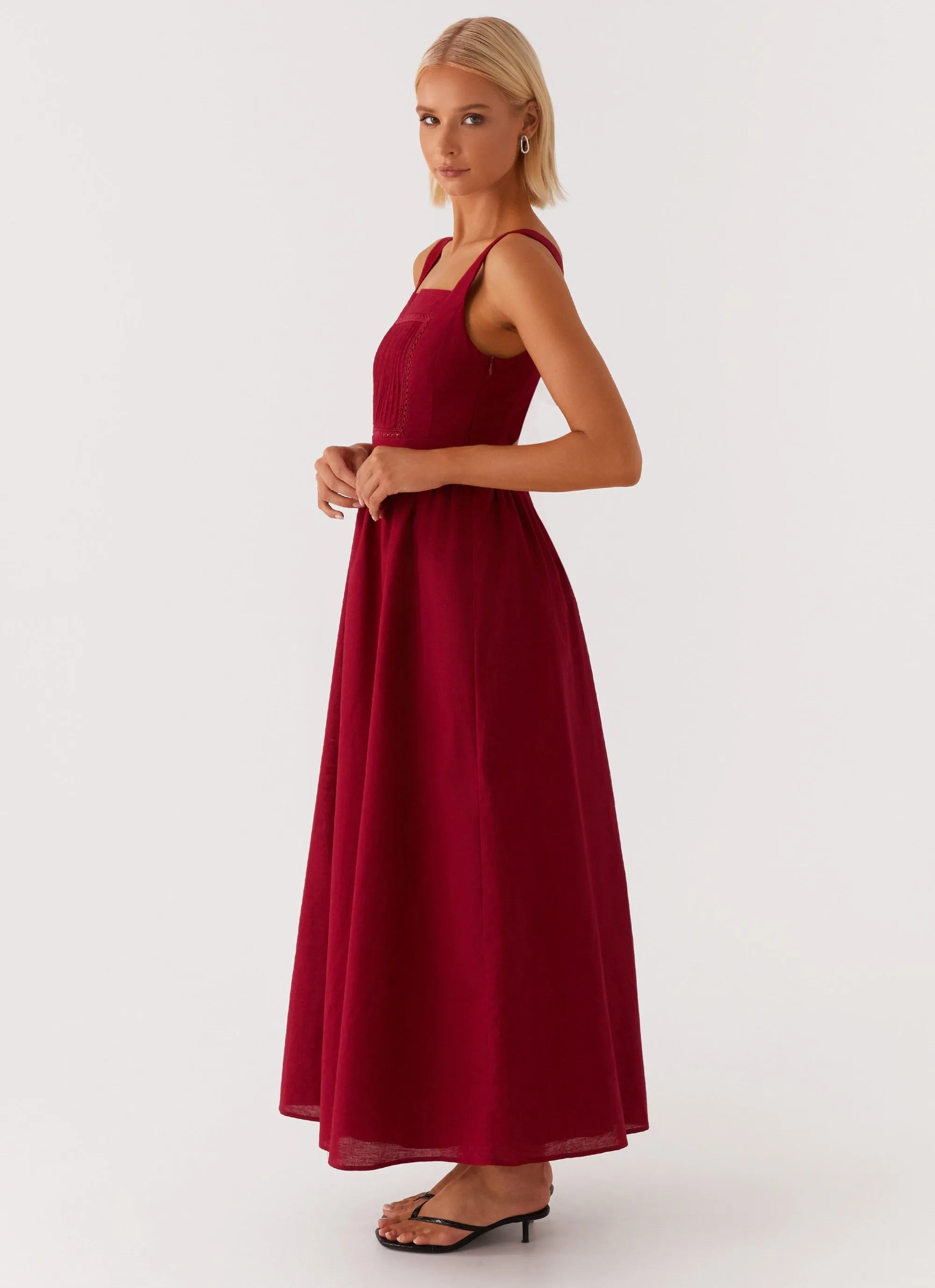 Daywear Mood Effortless Touch Brylin Linen Midi Dress - Red