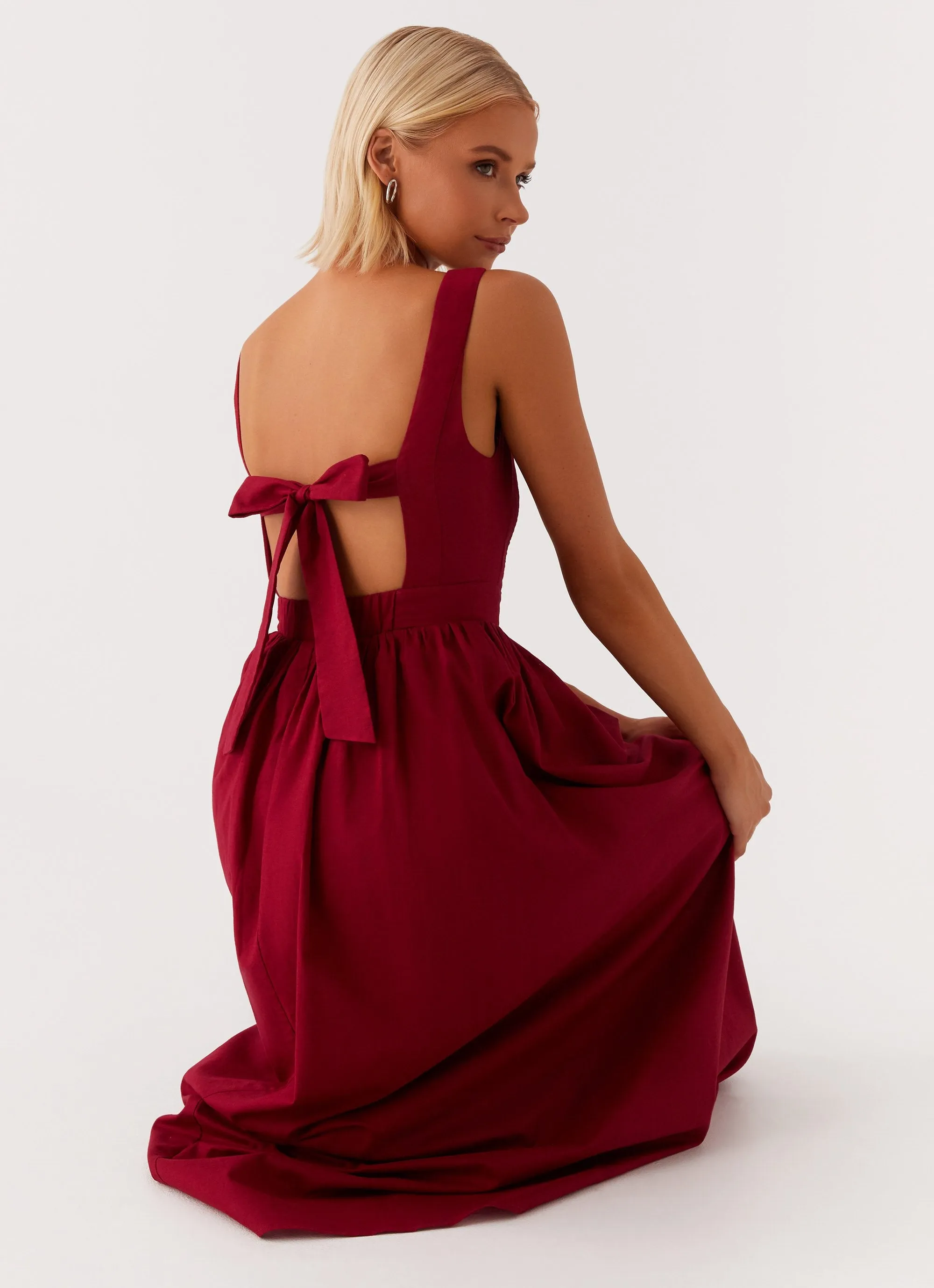 Brylin Linen Midi Dress - Red Dainty Finish Polished Appearance