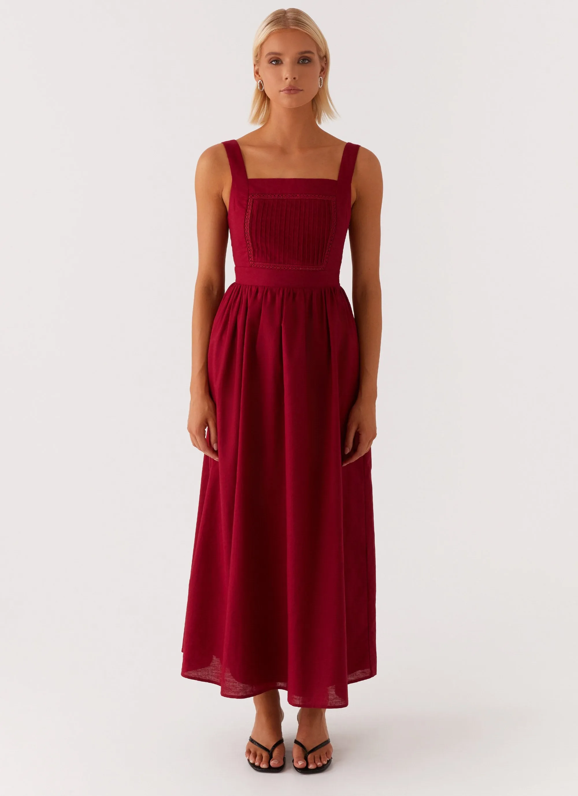 Comfortable Style Sleek Form Brylin Linen Midi Dress - Red