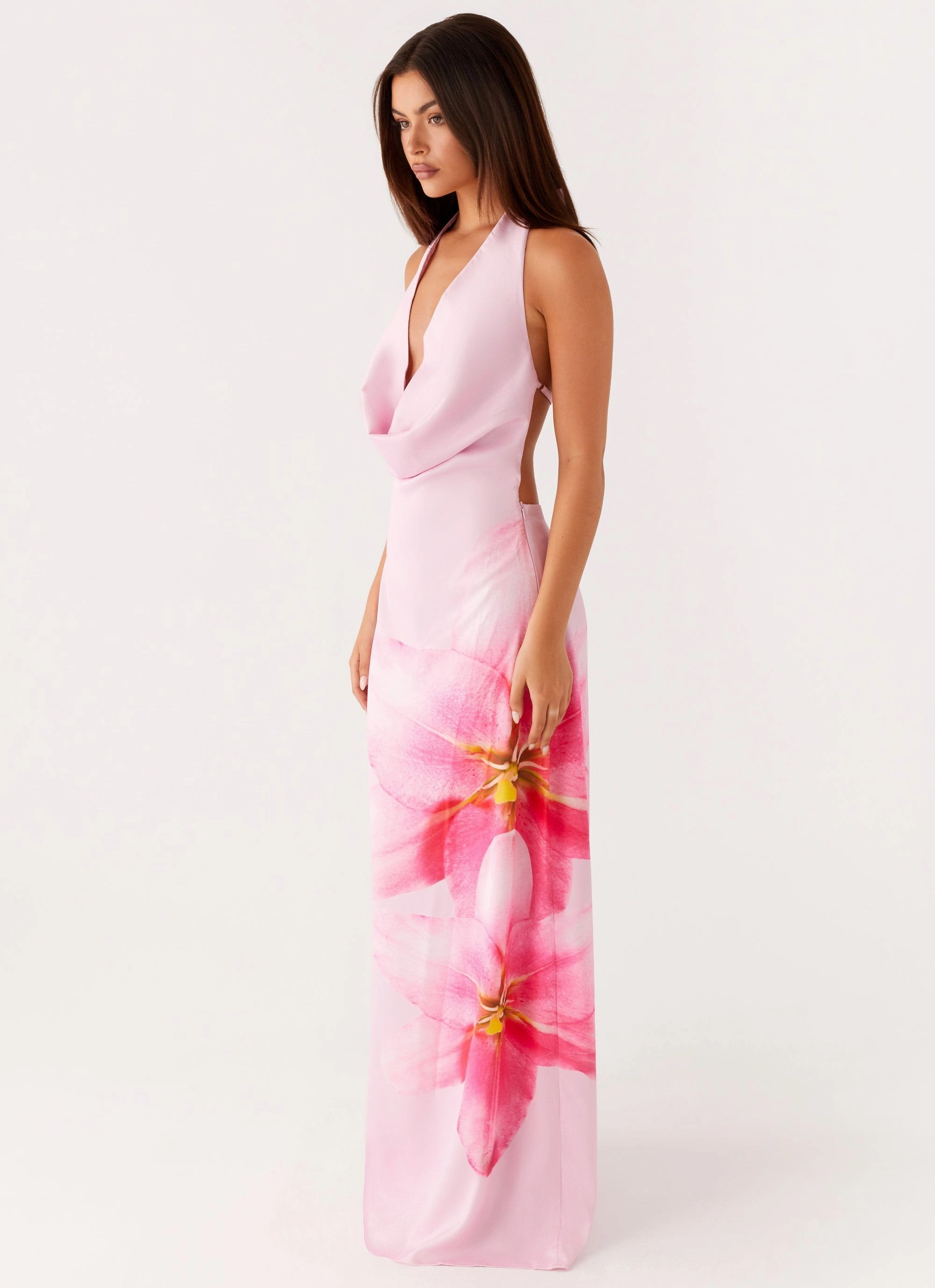 Bryony Cowl Maxi Dress - Pink Charming Comfort