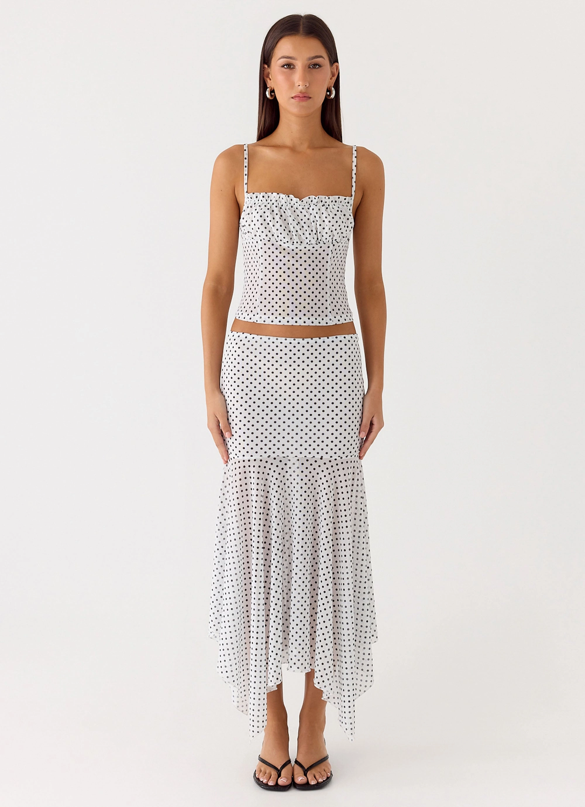 Boho chic HypoallergenicFabric Buffy Maxi Skirt - White Polkadot