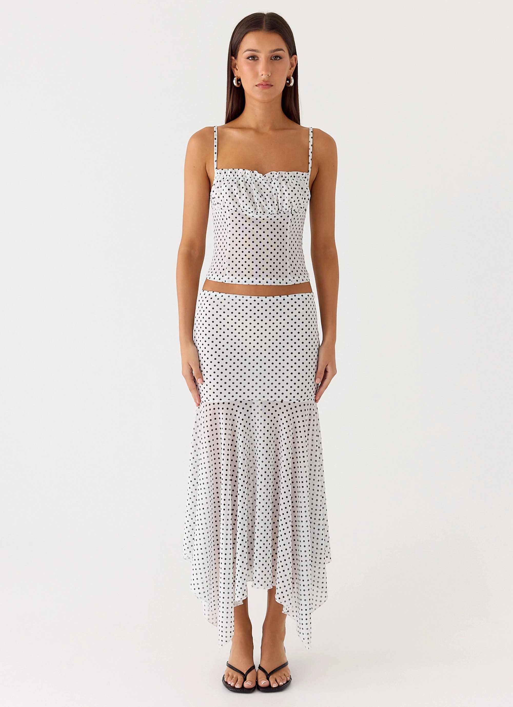 Buffy Top - White Polkadot Classic Casual Look Versatile Layering Options