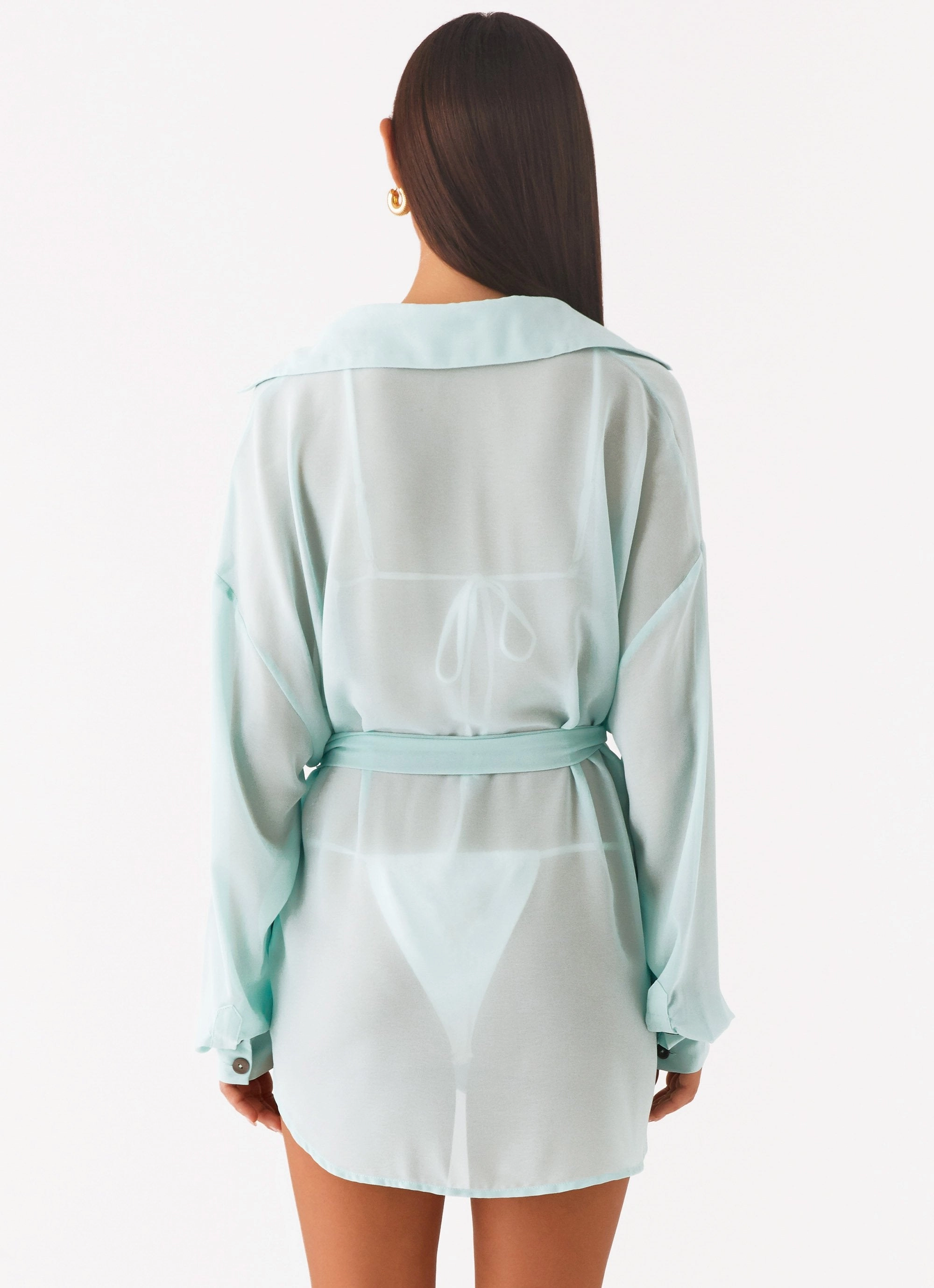 Miley Oversized Chiffon Shirt - Pale Blue Sleeveless Top