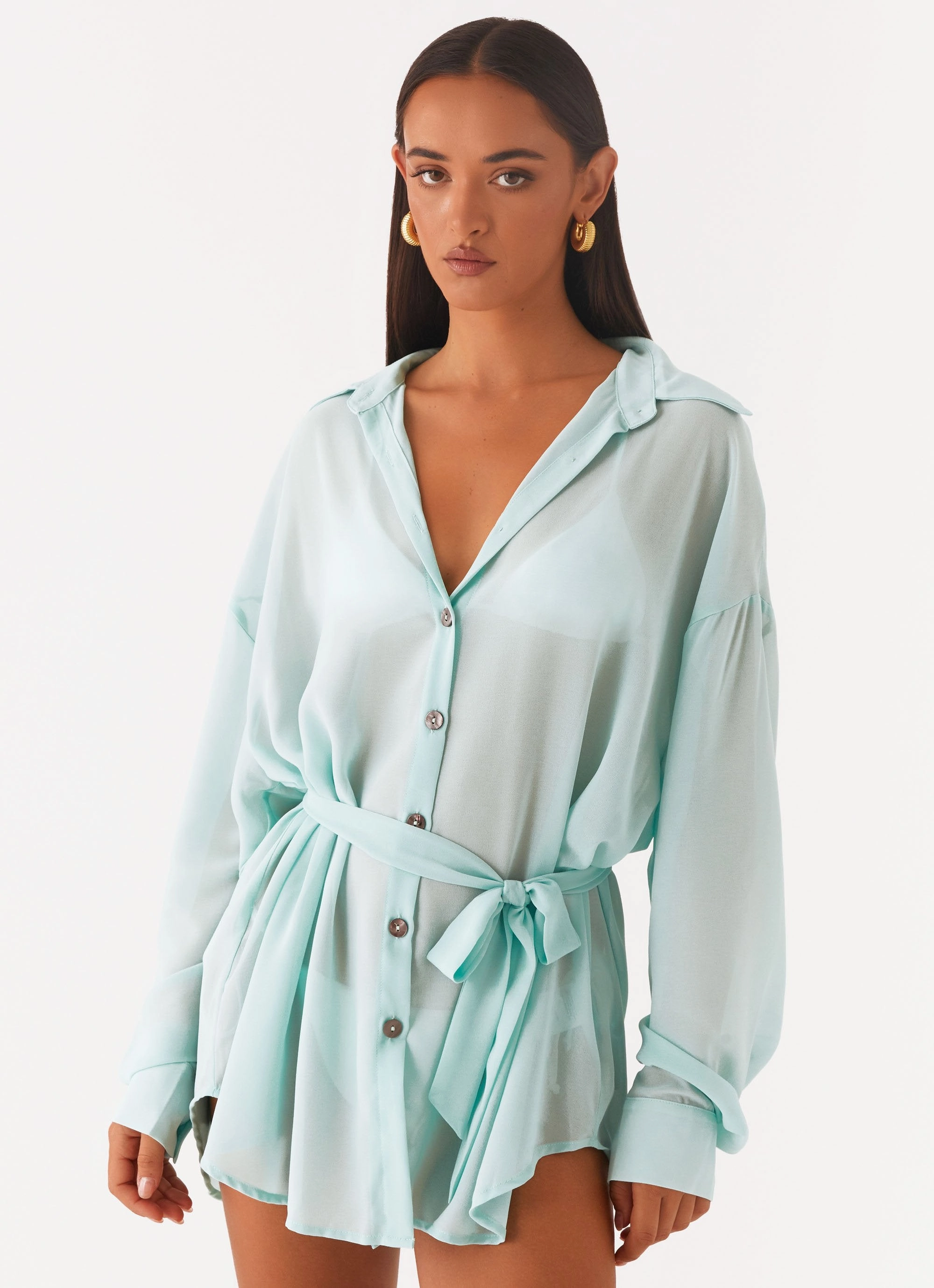 SoftTouch Miley Oversized Chiffon Shirt - Pale Blue