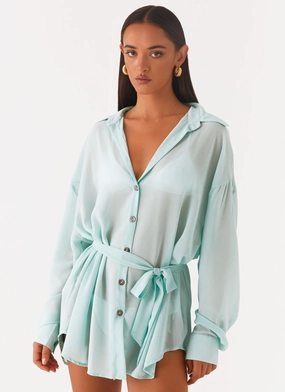 SoftTouch Miley Oversized Chiffon Shirt - Pale Blue