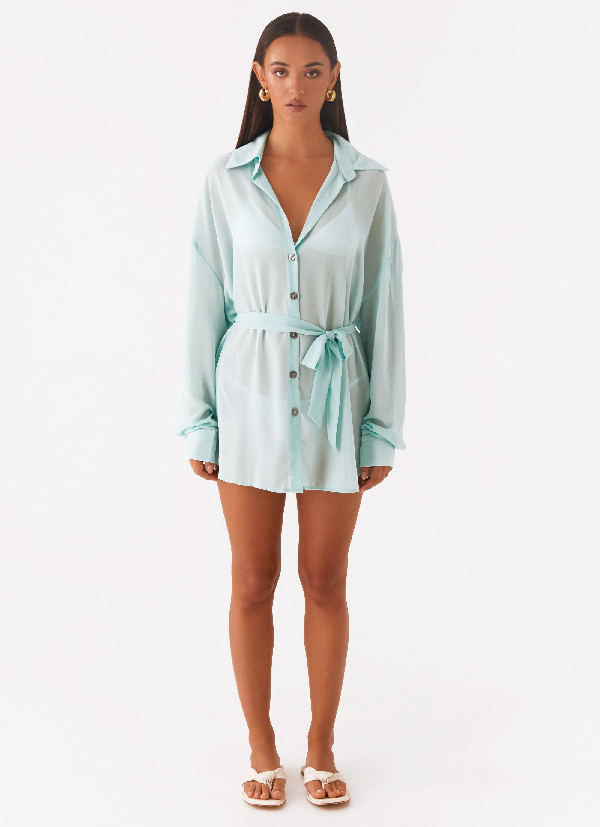 Miley Oversized Chiffon Shirt - Pale Blue AdjustableCuffSystem