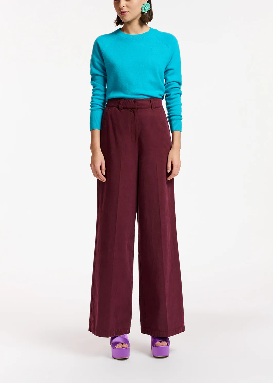 Burgundy straight-leg pants