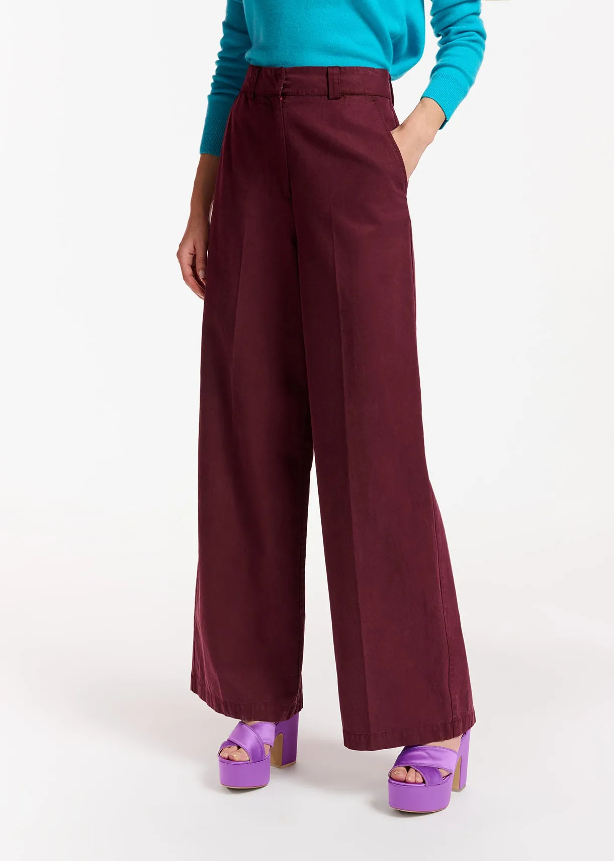 Burgundy straight-leg pants