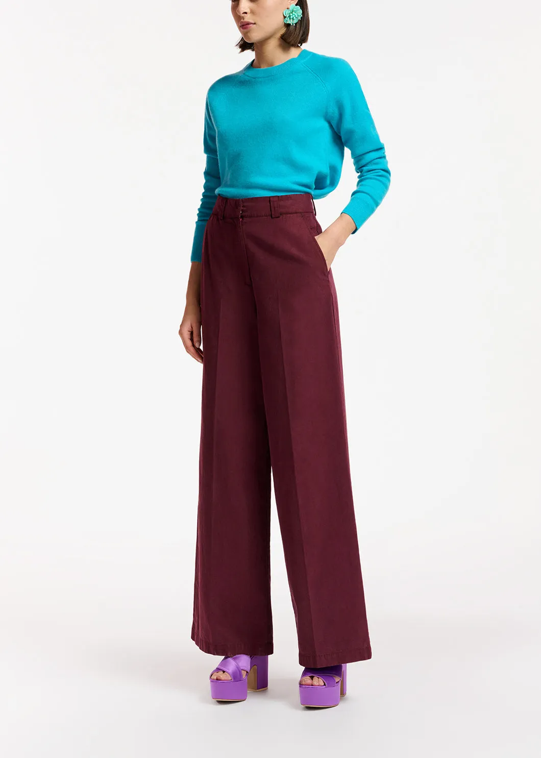 Burgundy straight-leg pants