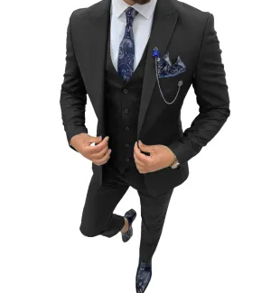 Business Men's 3 Piece Regular Fit Peak Lapel Flat Men's Suit (Blazer Vest Pants)