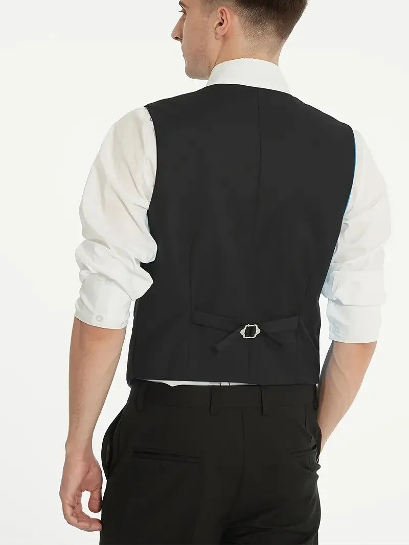 Business Men's 3 Piece Regular Fit Peak Lapel Flat Men's Suit (Blazer Vest Pants)